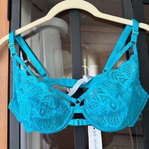 Wolf & Whistle x Megan Barton-Hanson ring strap lace bra hustler lingerie teal